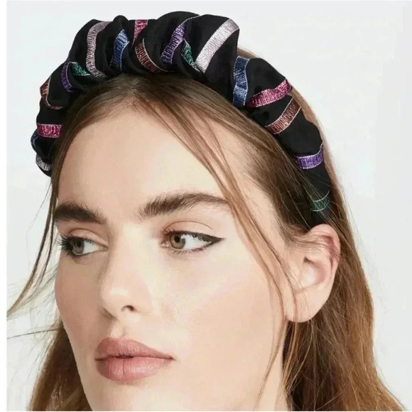 NWT Tanya Taylor headband stripe black multi - Picture 2 of 3